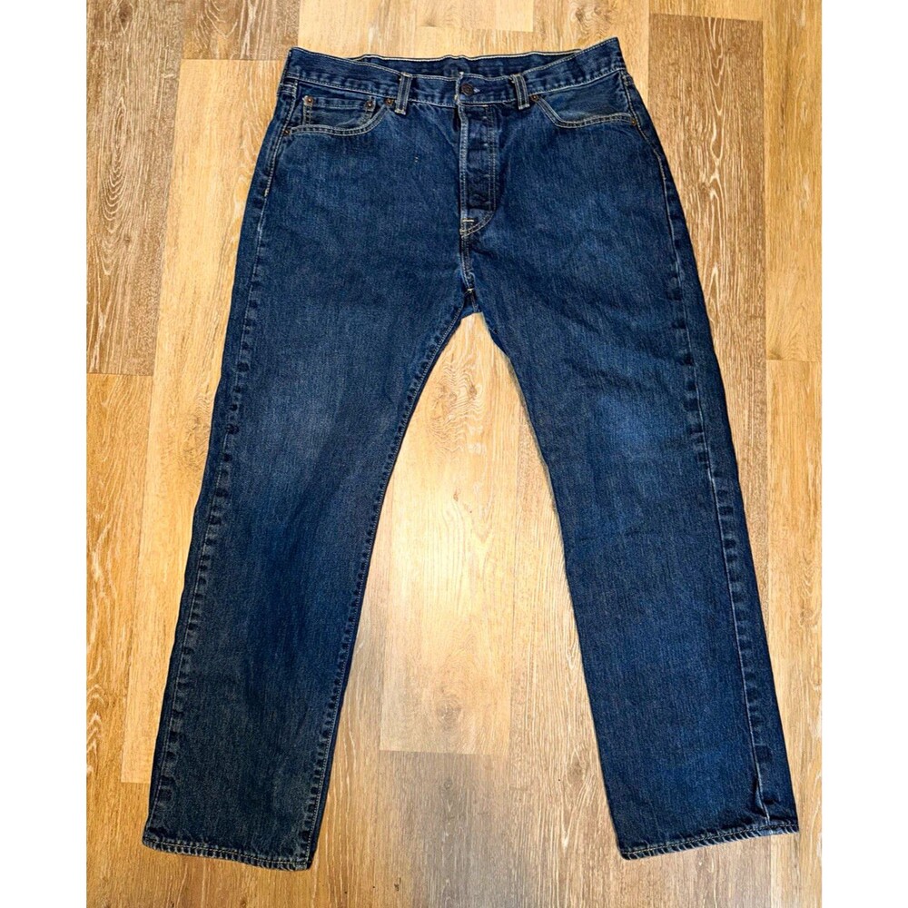 Levi's 501 Men's Blue Dark Wash Straight Regular Fit Denim Jeans 34x30. SKU-8